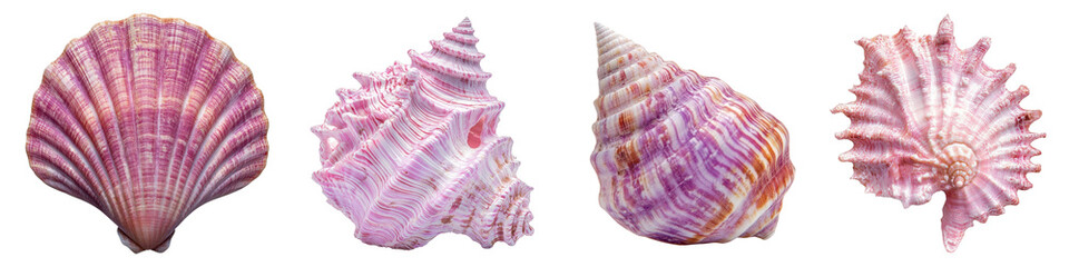 Collection of Various Pink Sea Shells Displayed on Black Background for Nature Lover
