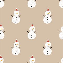 Cute snowman, Christmas holidays. Happy winter snowman character. Flat vector seamless pattern