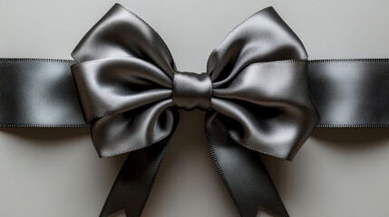 Elegant silver satin bow tied on a ribbon for special occasions and gifts. Generative AI
