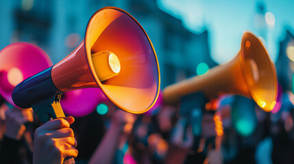 Social change philanthropists campaign movement with megaphones