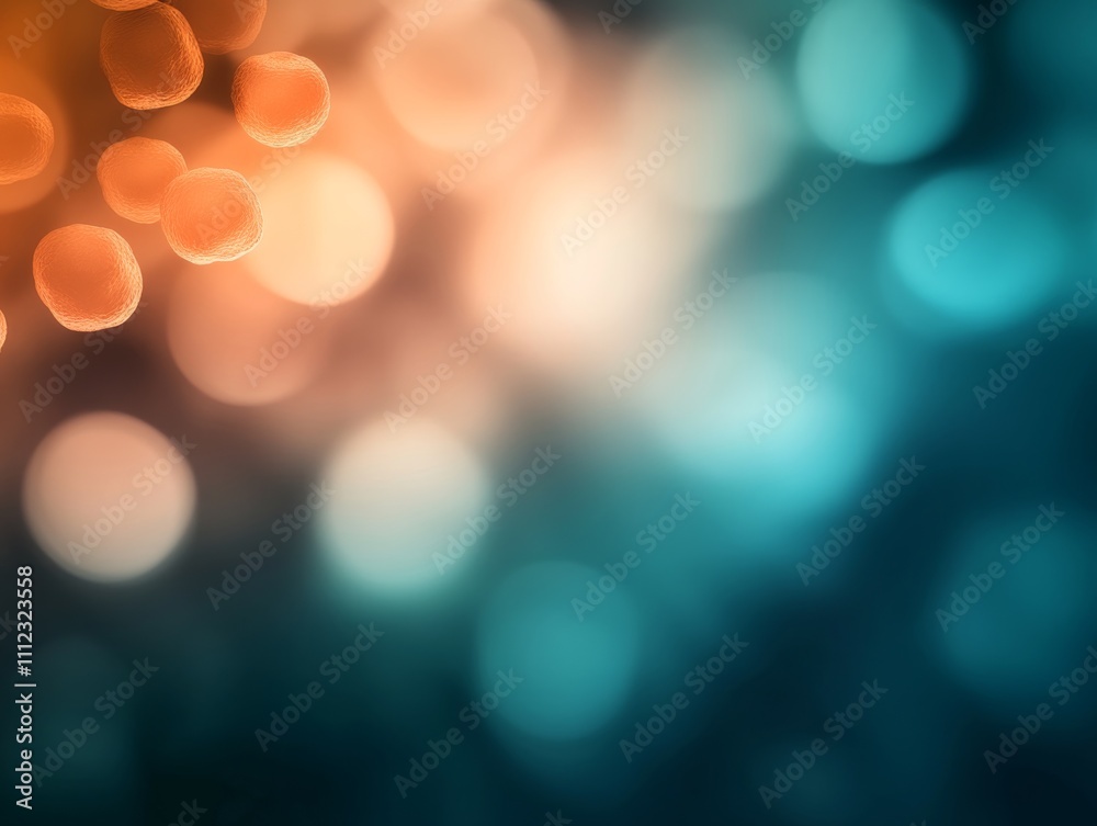 Poster a vibrant 3d-rendered bacterium cluster in orange and teal showcases fine textures against a blurred
