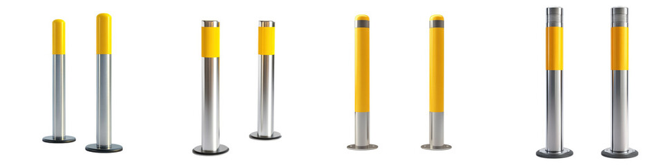 Collection of Safety Traffic Bollards with Yellow Toppers and Bases