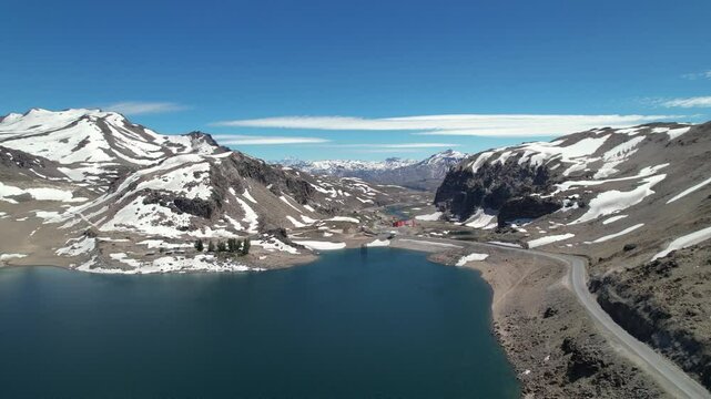 Aerial view of Paso Pehuenche , (Maule Lagoon). Argentina - Chile international border