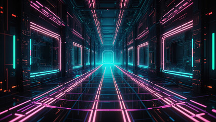 Futuristic neon energy corridor ai digital art background for financial growth and innovation