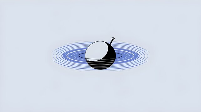 Modern illustration of a squarish electron with spin and blue magnetic field on a white background