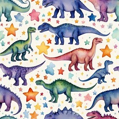 dinosaur pattern for children  in pastel colors with stars 