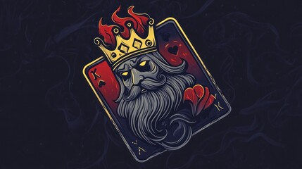 A stylized king playing card illustration with flames and a heart symbol.