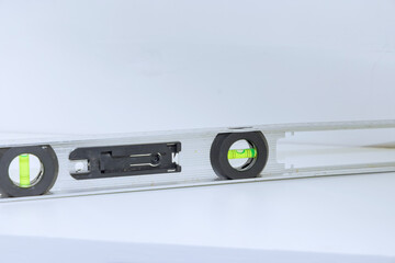 Construction level tool used in construction, showing bubble indicating precise leveling alignment...