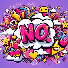 NO graphic text cartoon bubbles pop art, bold and fun typography.