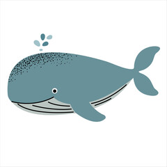 Cute whale. Flat cartoon underwater character. Marine animals. Inhabitant of the ocean