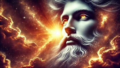 Face of God with Eyes of Fire in a Dramatic Sky - Representative Christian Illustration