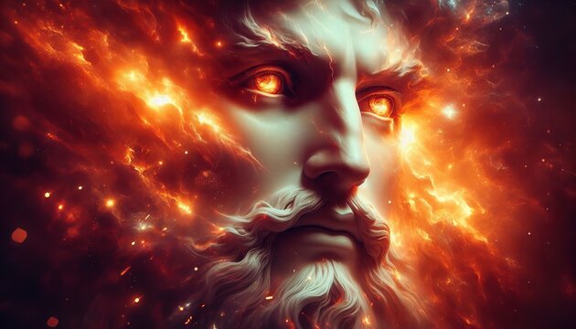 Face of God with Eyes of Fire in a Dramatic Sky - Representative Christian Illustration