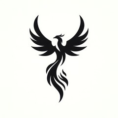 Black silhouette of a phoenix with stylized flames.
