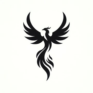 Black silhouette of a phoenix with stylized flames.