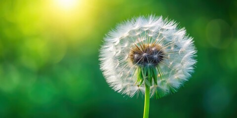 Fototapeta premium Close up of dandelion, wildflower, nature, macro, plant, fluffy, yellow, blooming, delicate, soft, detail, seed, stem, green