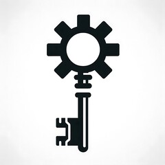 A key with a gear symbol, representing solutions.