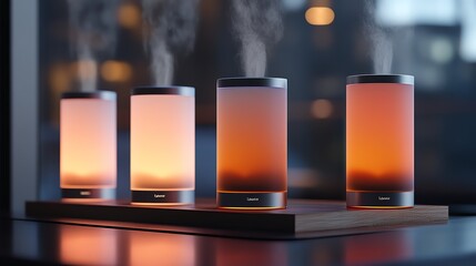 Fototapeta premium Scent diffusers release a subtle, solarinspired fragrance with notes of citrus, amber, and ozone, creating an immersive sensory experience that matches the fiery, glowing theme