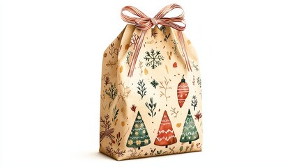 Boho Christmas Gift Bag with Subtle Tribal Patterns and Nature Inspired