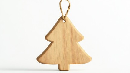 A beautifully crafted wooden ornament shaped like a Christmas tree, displayed against a clean white background.