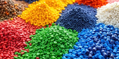 Vibrant and colorful plastic polymer granules for industrial use, plastic, polymer, granules, colorful, vibrant