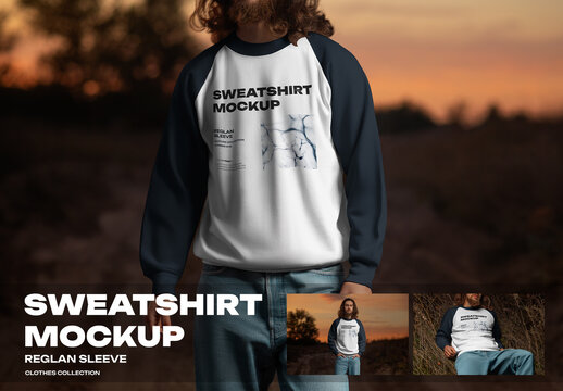 Mockups of Men's Raglan Sleeve Sweatshirt at Sunset