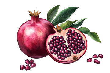 a pomegranate and a cut open fruit