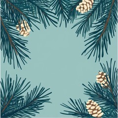 Naklejka premium Decorative pine branches, greeting card border, flat design illustration