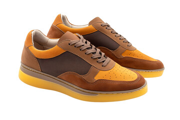 a pair of brown and yellow shoes
