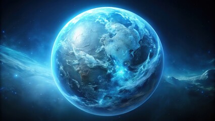 Fototapeta premium Blue planet covered in ice, , planet, blue, ice, cold, frozen, space, globe, environment, climate change