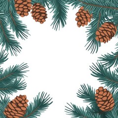 Fir twigs and pine cones, white background, flat design illustration