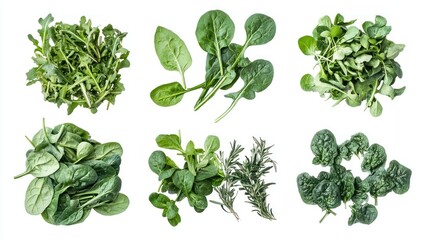 Naklejka premium Selection of mixed greens, arugula and baby spinach, 