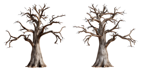 old dead spooky trees isolated on white background.AI GENERATED