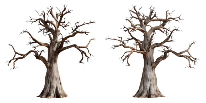 old dead spooky trees isolated on white background.AI GENERATED