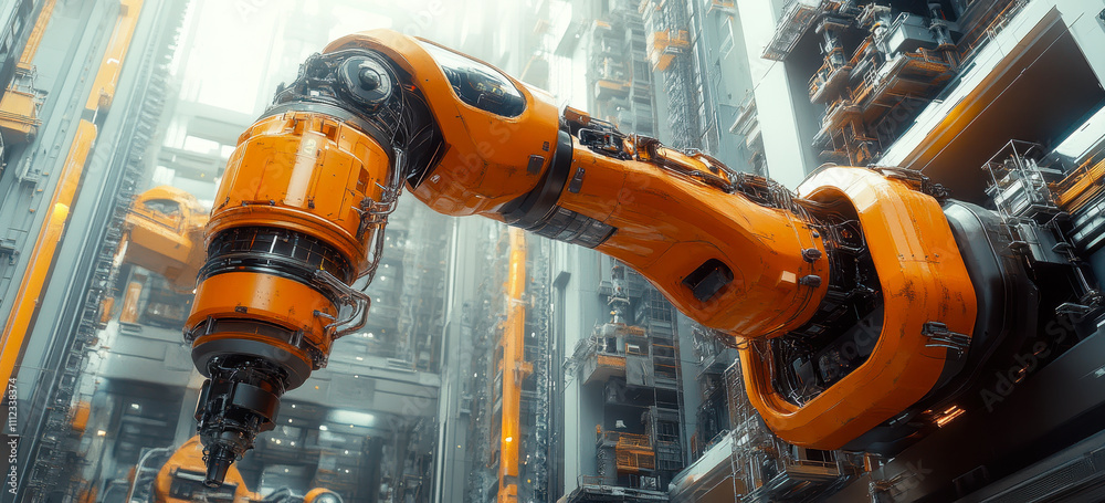Poster autonomous robots constructing innovative architectural structures in a futuristic environment