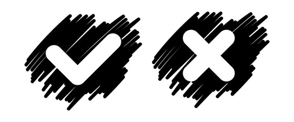 Ensemble d'icônes stylisé, boutons validé et refusé, noir, blanc,  vecteur