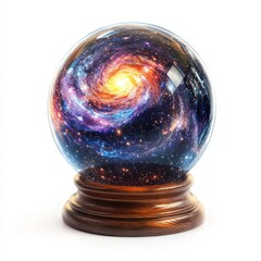 Crystal ball with galaxy image inside.