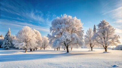 Obraz premium Snow-covered trees in winter landscape, snow, trees, winter, landscape, cold, snowy, nature, frost, beautiful, white, scenic