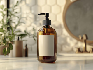 Amber Glass Pump Dispenser Mockup
