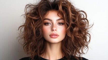 Fototapeta premium Curly Hairstyle with Low Fade and Rich Tones