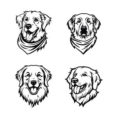 A set of black and white logo, golden retriever dog