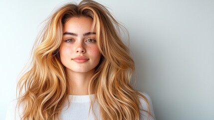 Naklejka premium Elegant Long Wavy Hair with Soft Golden Highlights