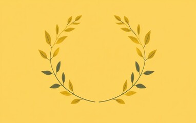 Obraz premium Elegant wreath design with green and yellow leaves on a bright yellow background.