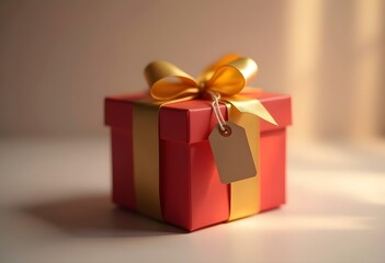 red cardboard boxes for Christmas gifts tied with golden yellow labels (10)