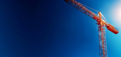 A tall construction crane against a clear blue sky, highlighting its structure and purpose in building and development.