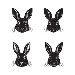 Set of Rabbit Head silhouette vector, black and white silhouette, vector and illustration, black and white, isolated on white background