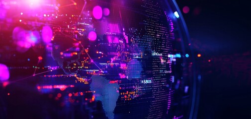 A vibrant digital representation of Earth with glowing lights and data patterns, suggesting advanced technology and global connectivity.