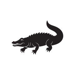 crocodile silhouette vector, black and white silhouette, vector and illustration, black and white, isolated on white background