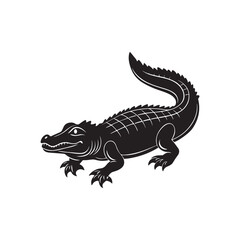 crocodile silhouette vector, black and white silhouette, vector and illustration, black and white, isolated on white background