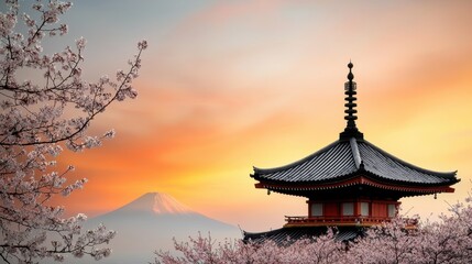 Fototapeta premium Serene View of Chureito Pagoda and Mount Fuji