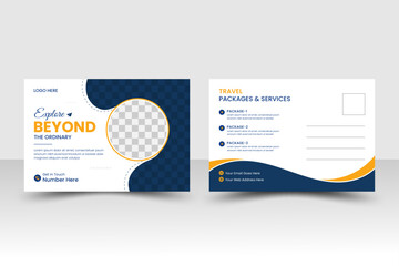 Creative modern travel and adventure post card design template